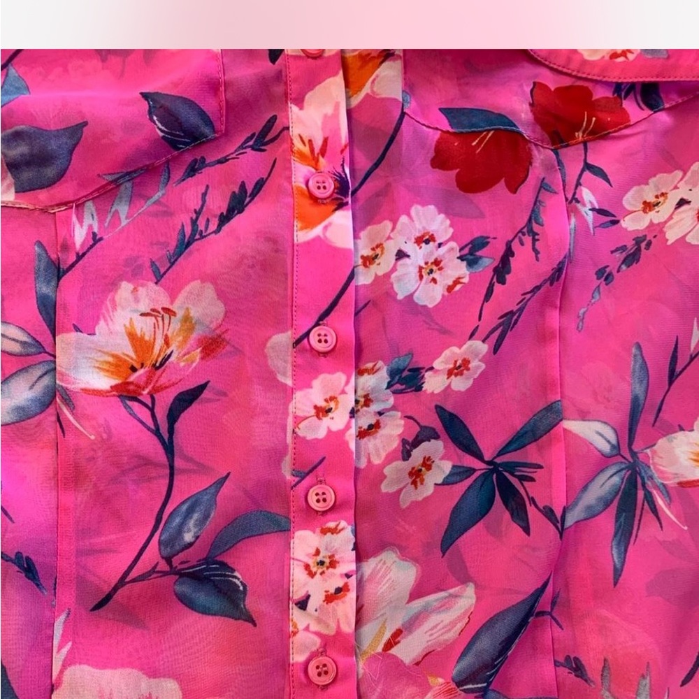 Sheer Fashion to Figure HotPink Floral Button-Up Blouse size XXL - Picture 7 of 7
